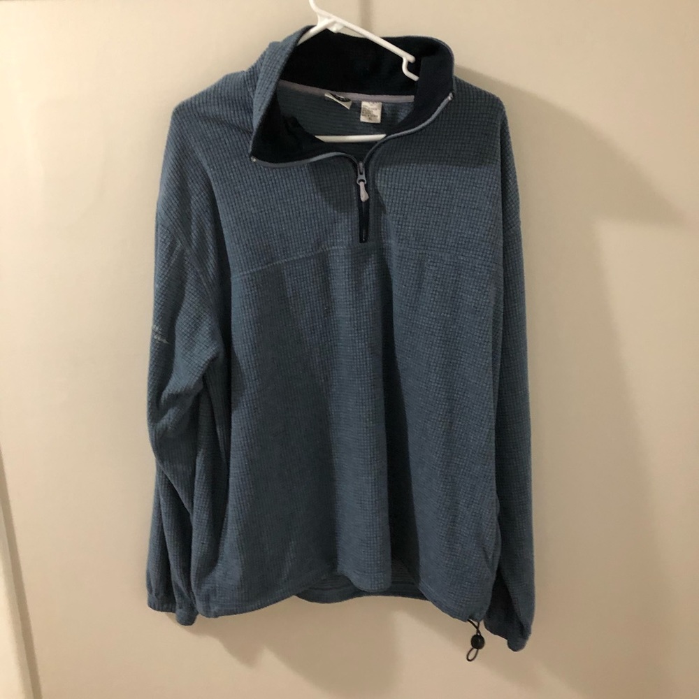 Medium blue zipped pullover, waffled texture